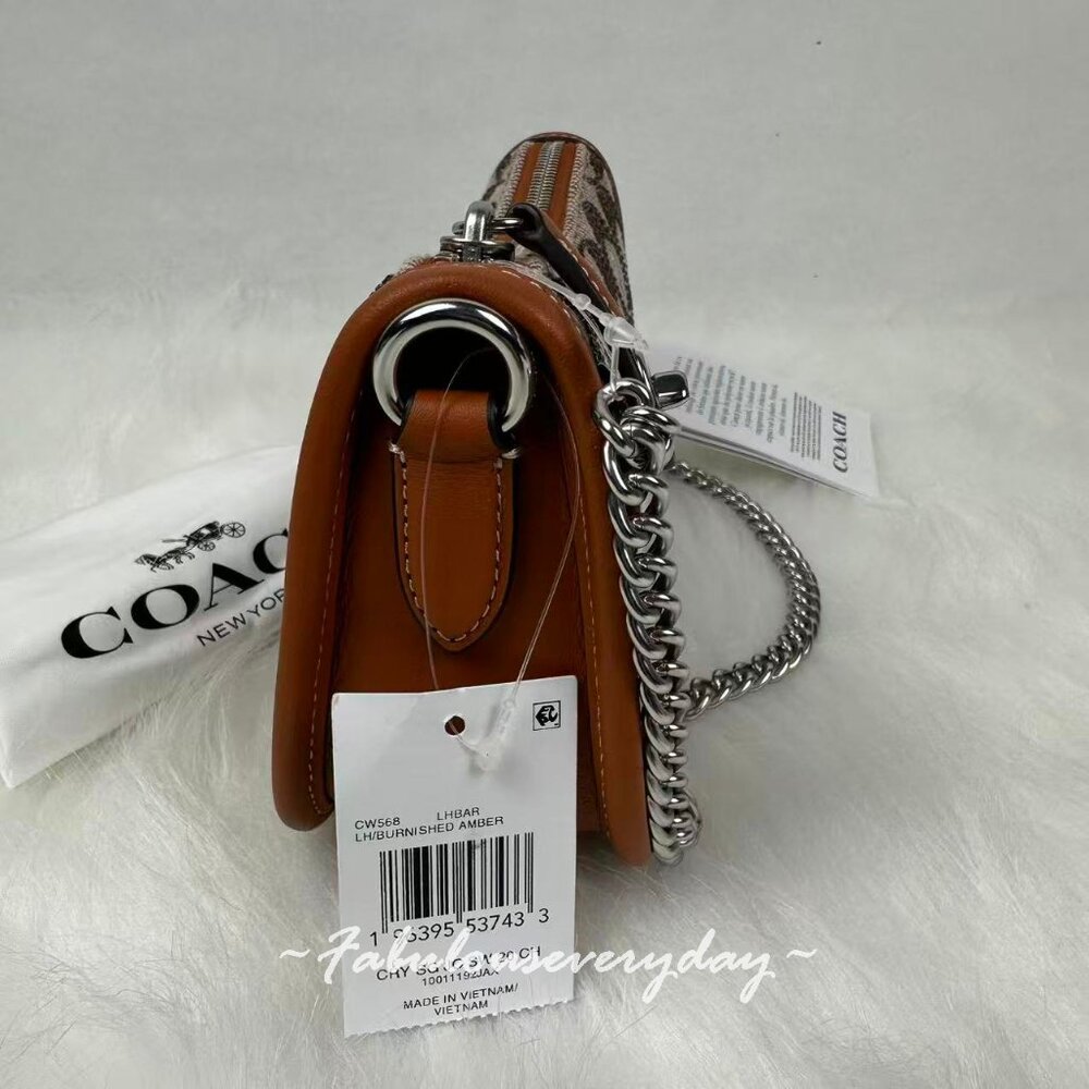 Coach Swinger 20 Crystal Bag In Signature Jacquard Burnished Amber NWT - Picture 6 of 10